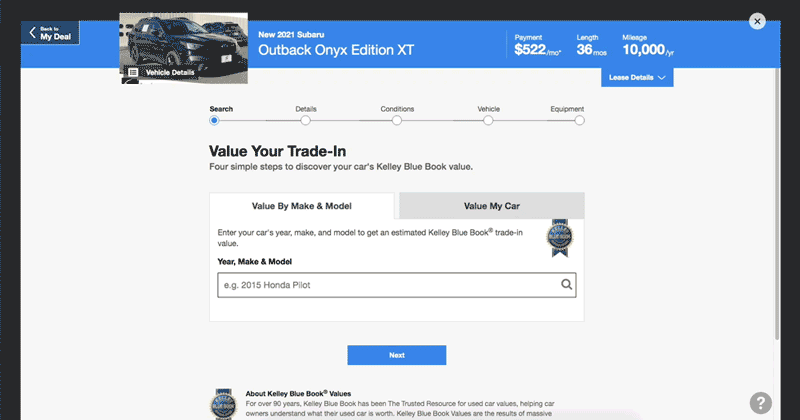gif entering vehicle information into trade estimation search
