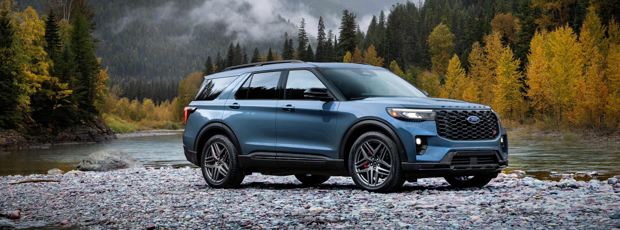 Explorer parked on river bed