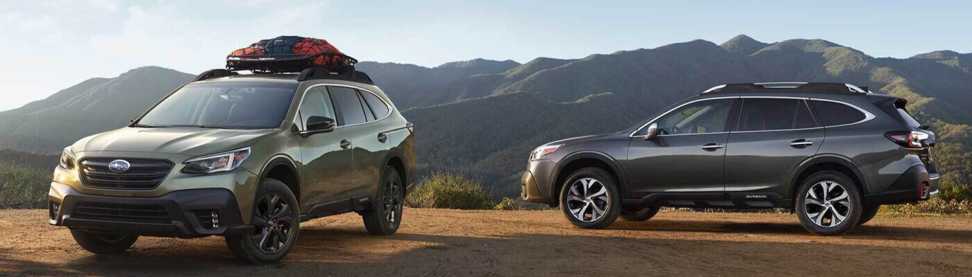 2021 Subaru Outback models on dirt trail