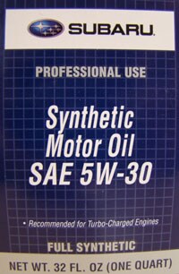 Subaru Synthetic Motor Oil 5-30 used for turbos
