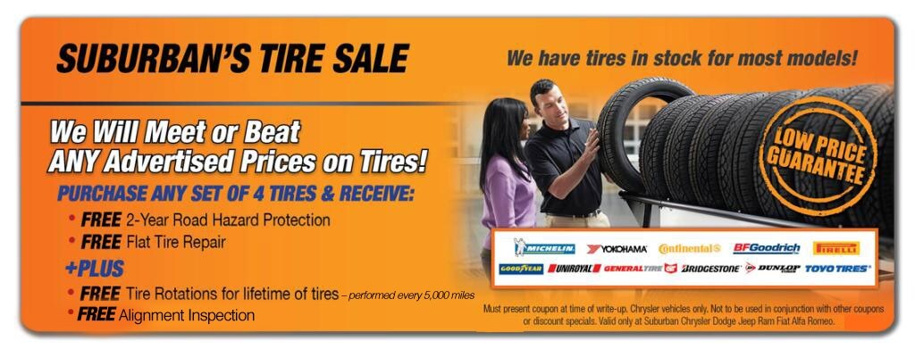 Tire Sale Coupon at Suburban Chrysler Dodge Jeep RAM of Ann Arbor, MI