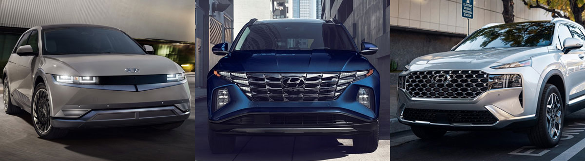 Hyundai IONIQ 5 EV, Hyundai Tucson Hybrid SUV, and Hyundai Santa Fe Plug-in Hybrid