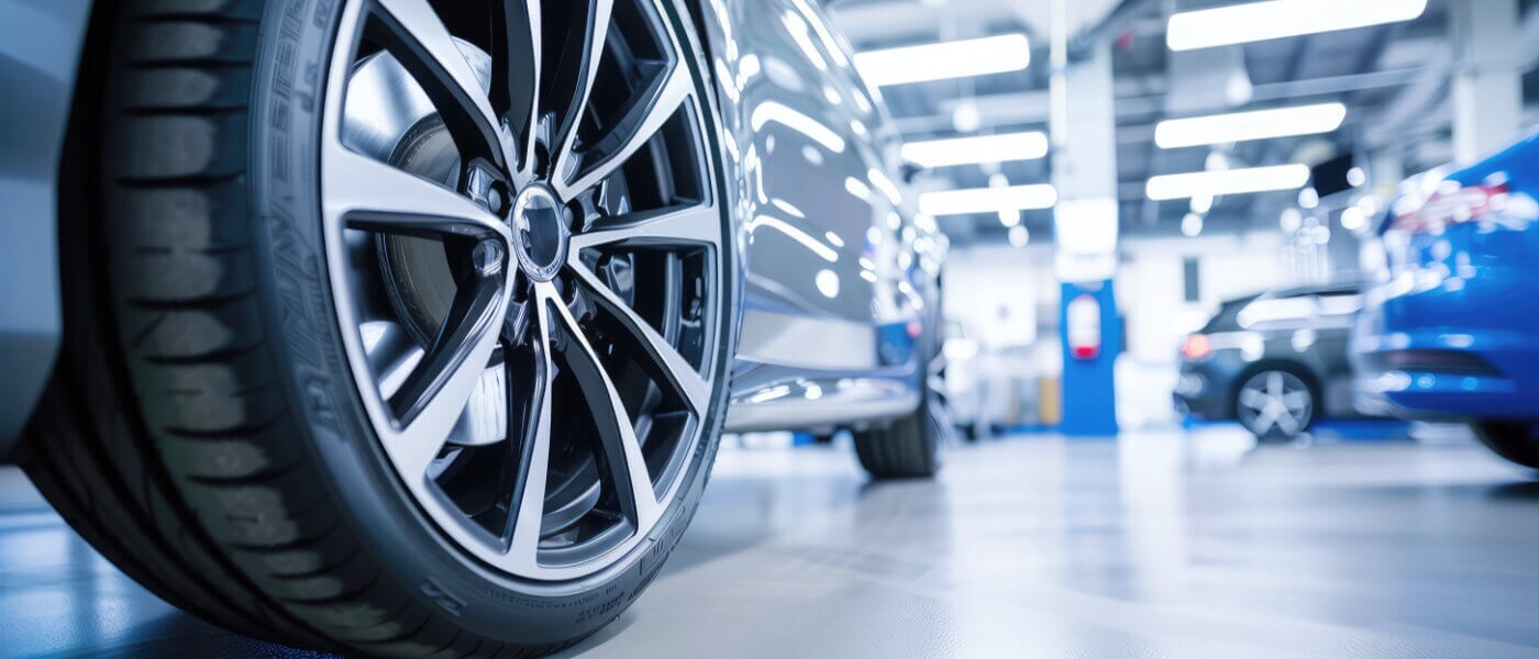 Car parked in a service center