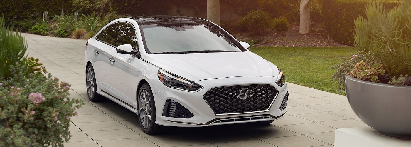 Quartz White 2019 Hyundai Sonata in Driveway