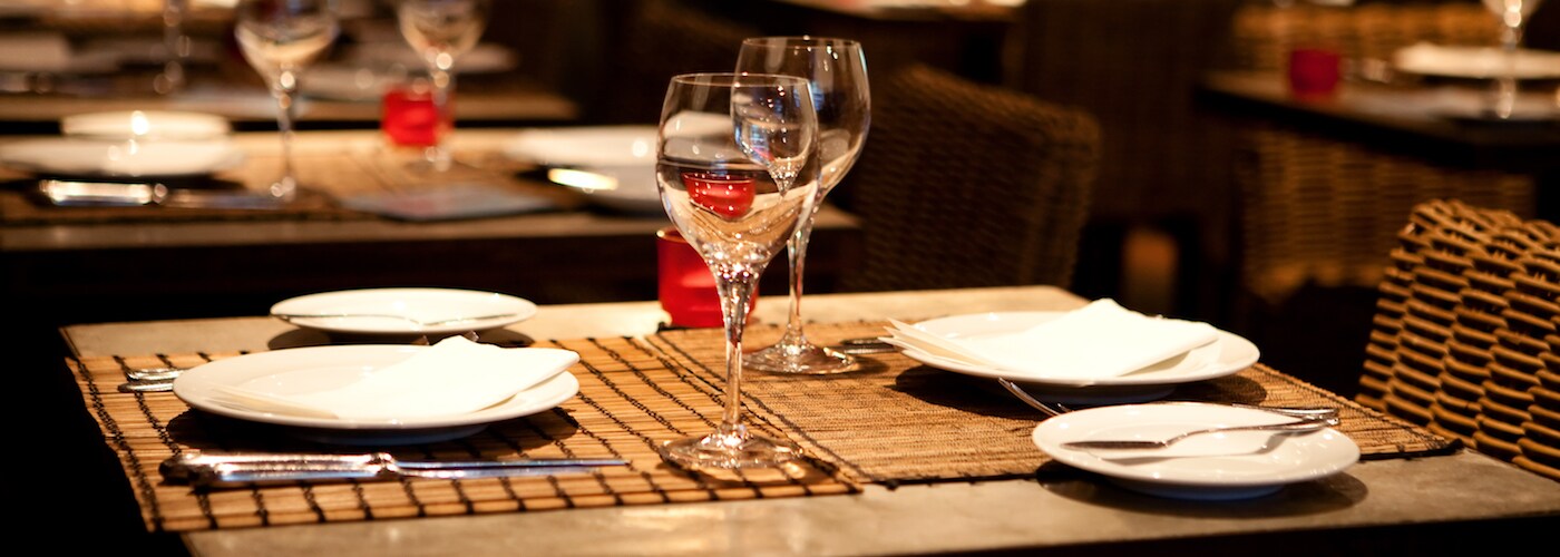dinner table set at nice restaurant