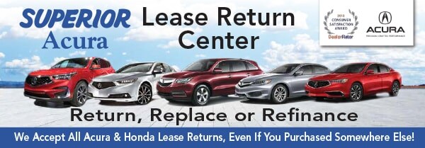 Lease Return Center row of Acura cars returned off lease