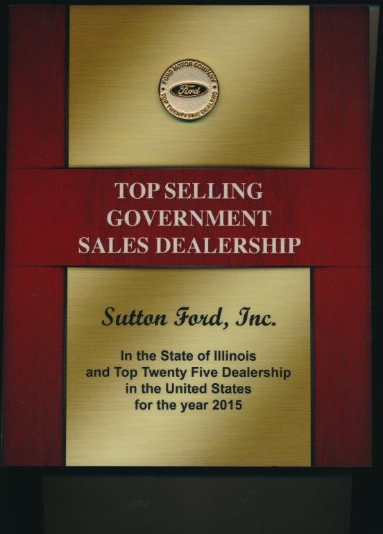Sutton Ford Inc. is a top selling government salees dealership in the state of Illinois for 2015