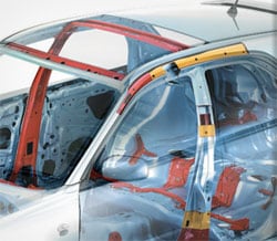 Crumple zones on Subaru vehicles absorb impact energy and keep passangers safe during an accident