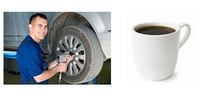 Service technician and cup of coffee
