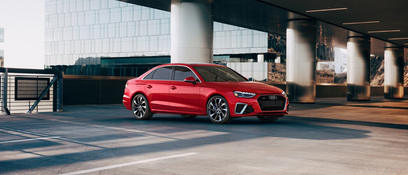 2021 Red Audi A4 Parked in a Parking Garage