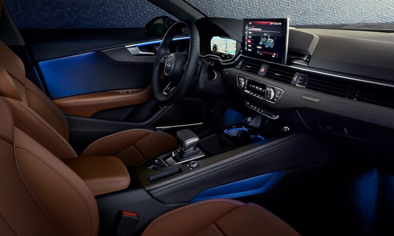 2021 Audi A4 interior with blue trim from passanger side