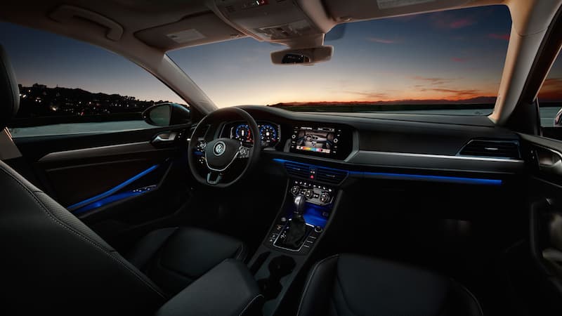 2019 VW Jetta Interior The interior of a VW Jetta at sunset