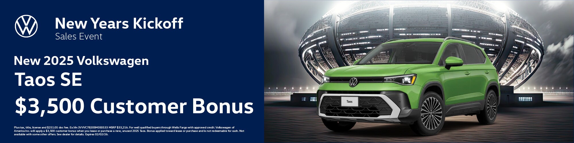 Get a new 2025 Volkswagen Taos SE with a $3,500 Customer Bonus