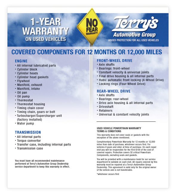 Terry's Lifetime Warranty on New Vehicles