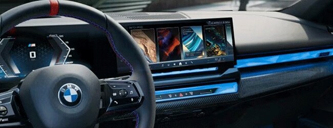 2025 BMW M Series interior with curved display and M sport steering wheel