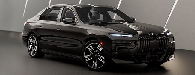 2025 BMW 760i xDrive sedan in black in studio setting