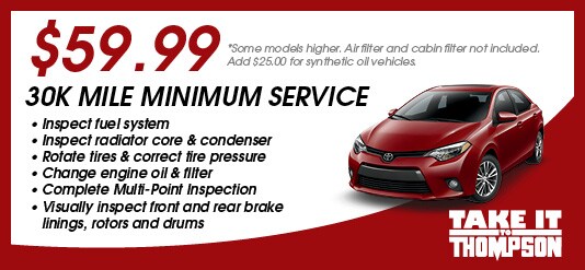 30k Mile Service Coupon at Thompson Toyota in Edgewood, MD