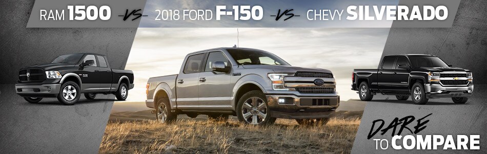 Tipton Ford: Dare To Compare - The 2018 Ford F-150 vs Chevrolet Silverado 1500 vs. Ram 1500 Tipton Ford: Dare To Compare - The 2018 Ford F-150 vs Chevrolet Silverado 1500 vs. Ram 1500