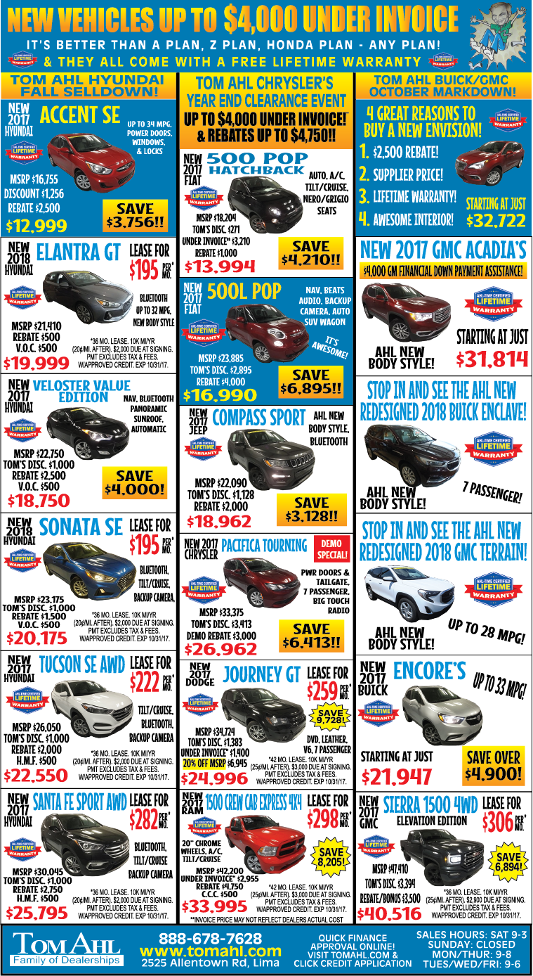 Tom Ahl New Car Newspaper Ad