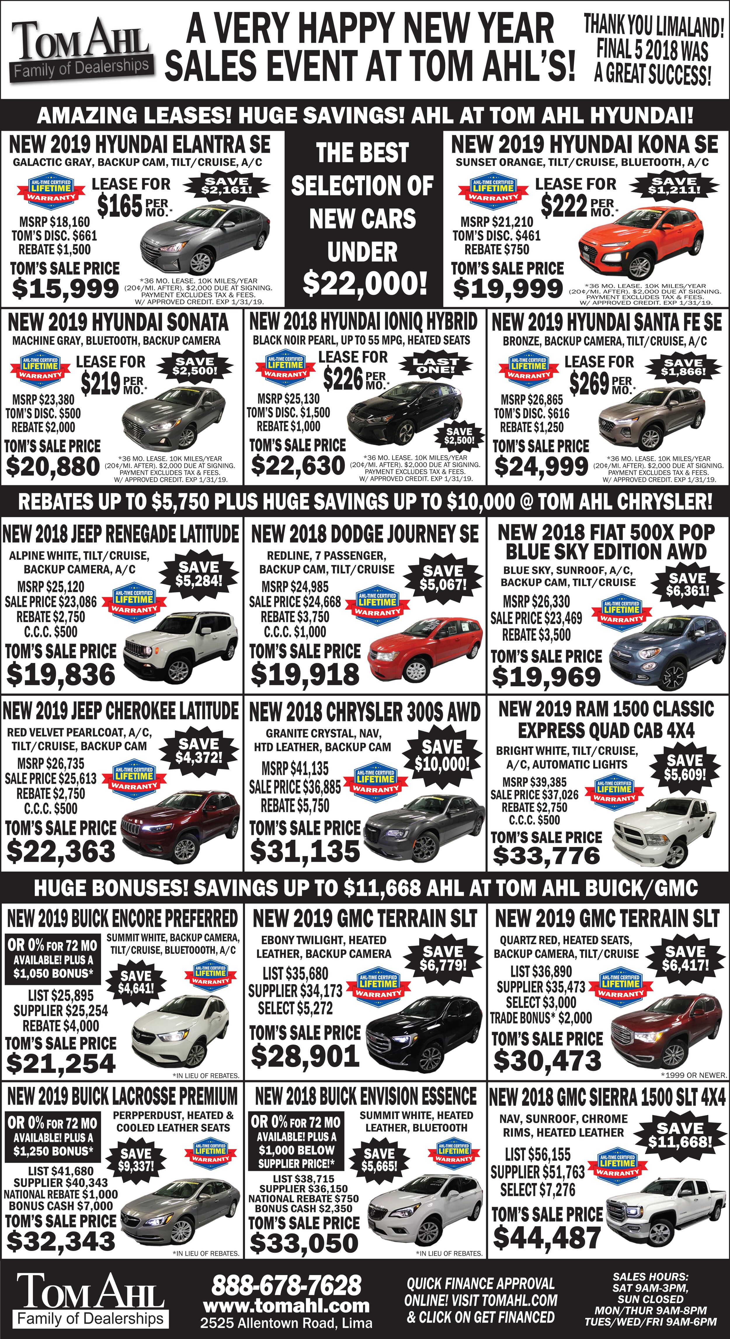 Tom Ahl New Car Newspaper Ad