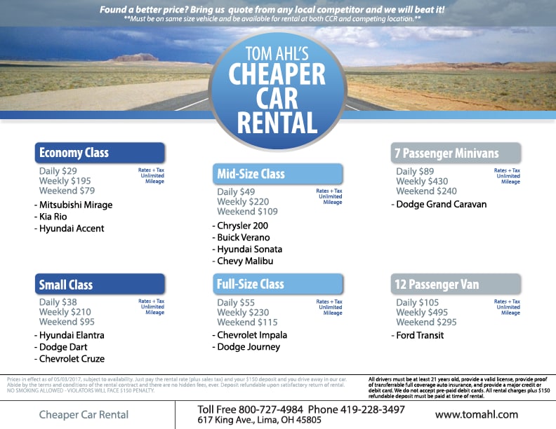 Car Al Service In Lima Oh Our Wide Range Of Vehicles Available To From Tom Ahl S Include Mercedes Smart Car Chevy Spark Mitsubishi Mirage Kia Rio Hyundai Elantra