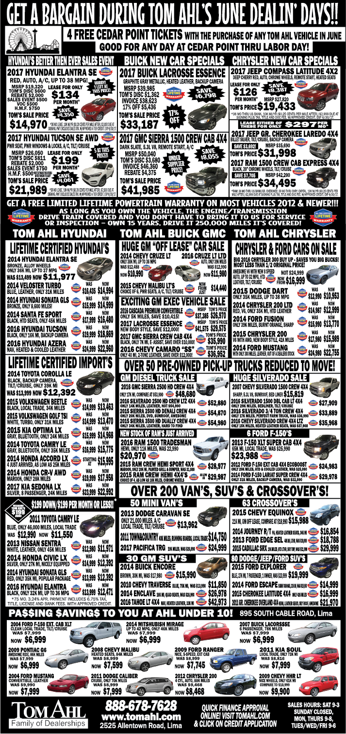 Tom Ahl Newspaper Ad