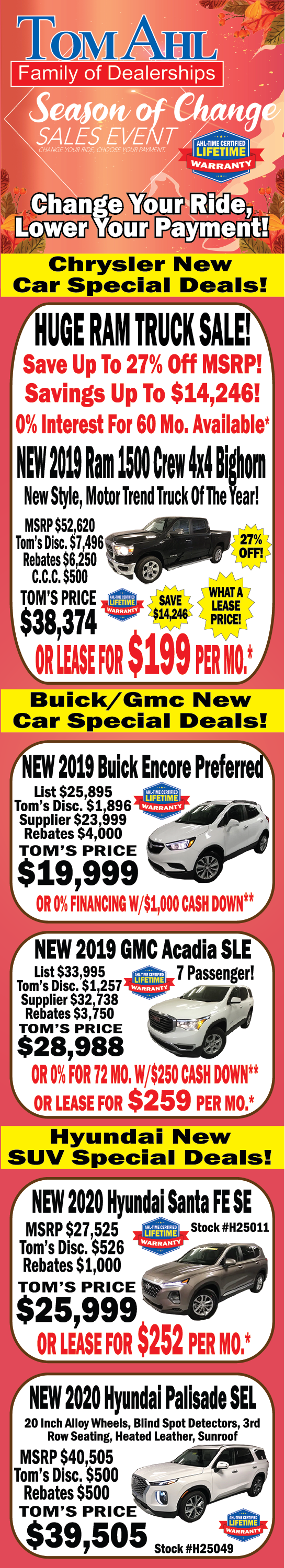 Tom Ahl New Car Newspaper Ad