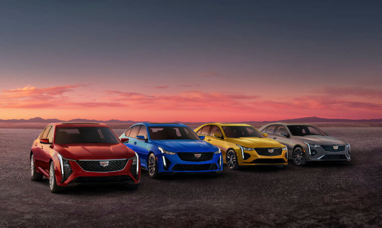 2025 Cadillac CT4 lineup in desert