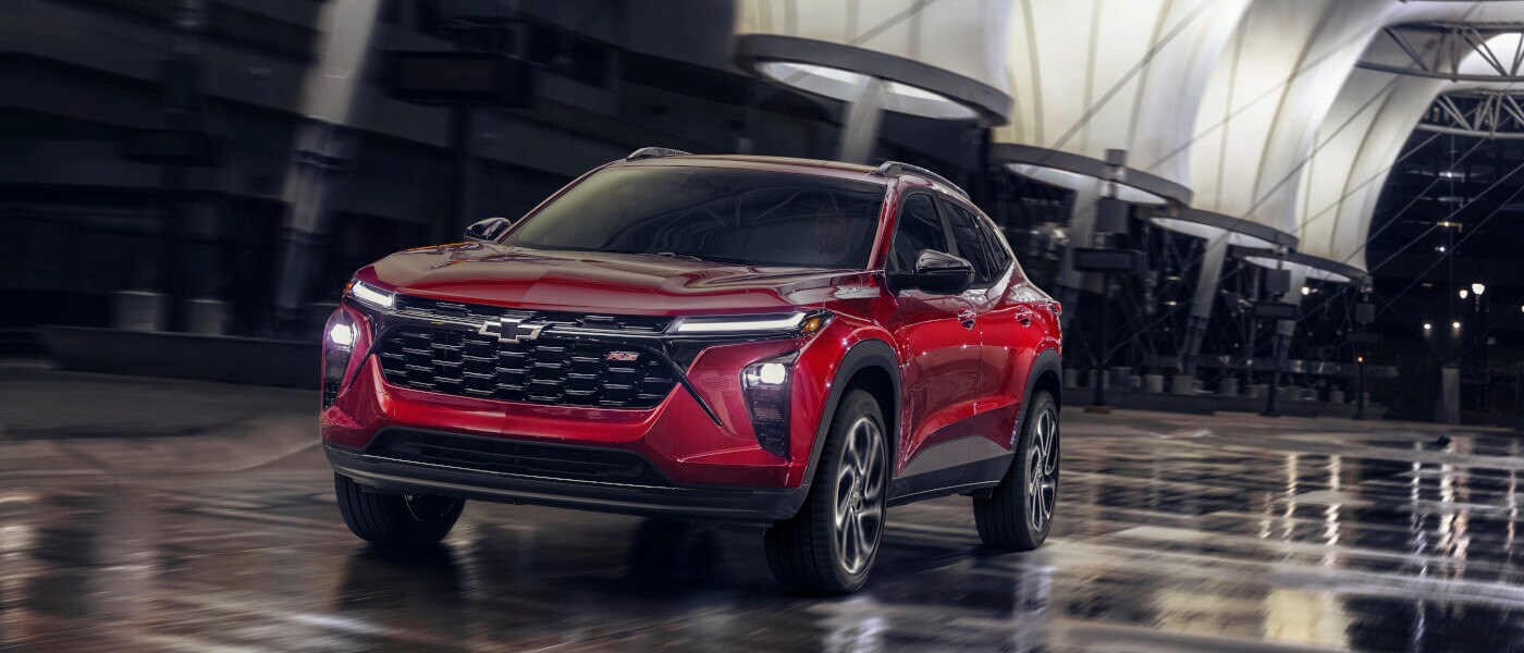 2025 Chevy Trax driving in a warehouse