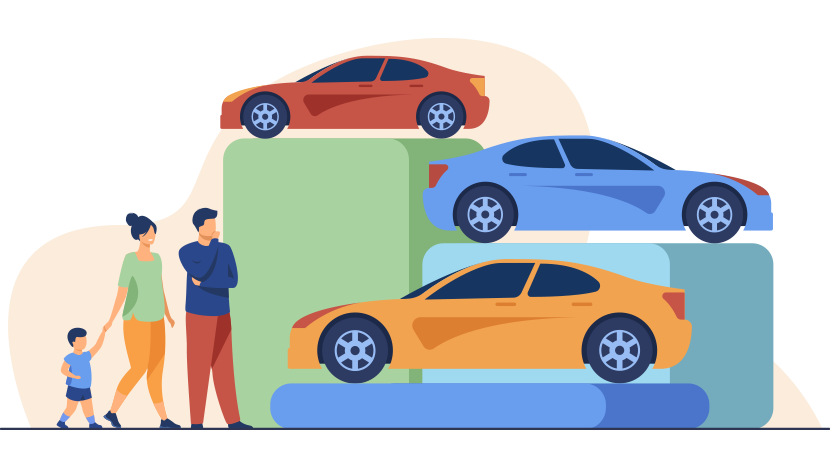 Select your perfect car Family looking at a car selection