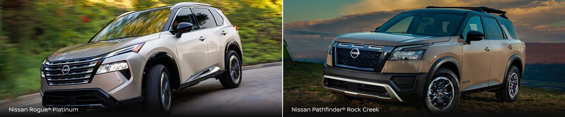 Nissan Rogue Platinum and Nissan Pathfinder Rock Creek SUV models comparison