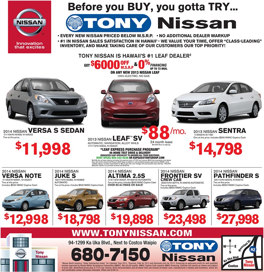 Honolulu Nissan Dealer New & Used Nissan Cars Waipahu Tony Nissan