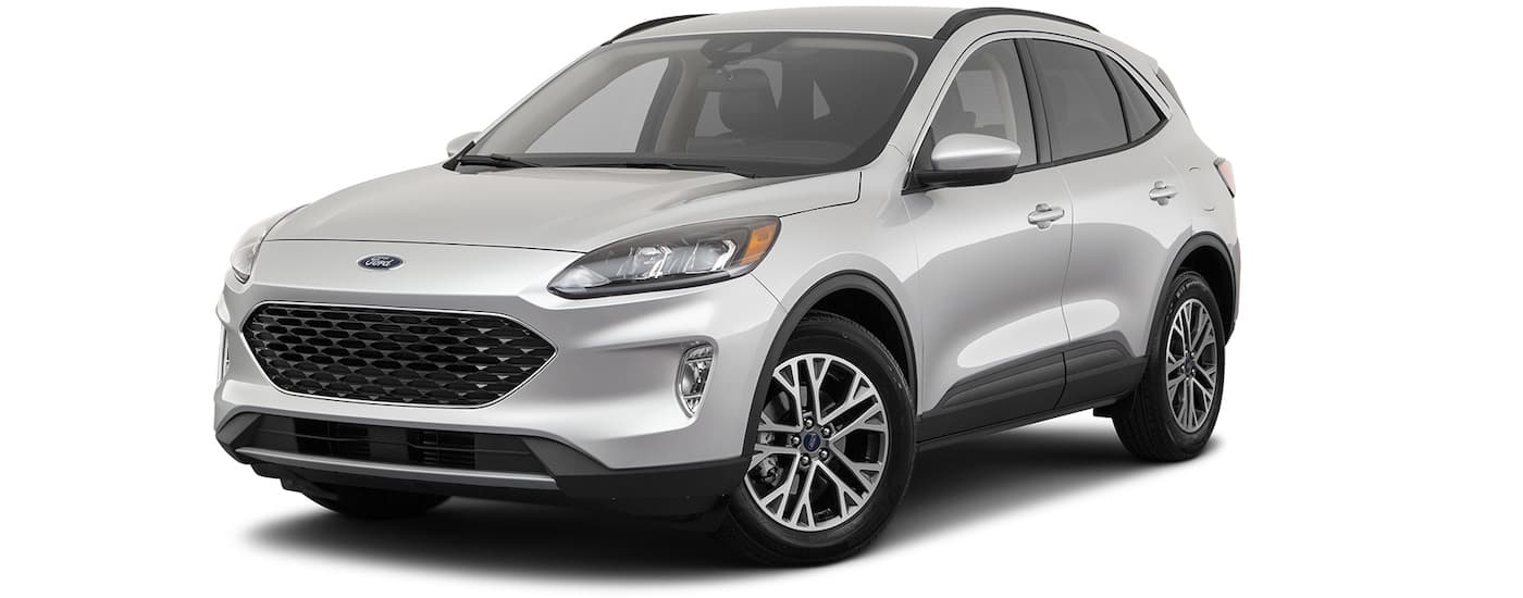 2021 Ford Escape SEL Overview.jpg A silver 2021 Ford Escape SEL is angled left.