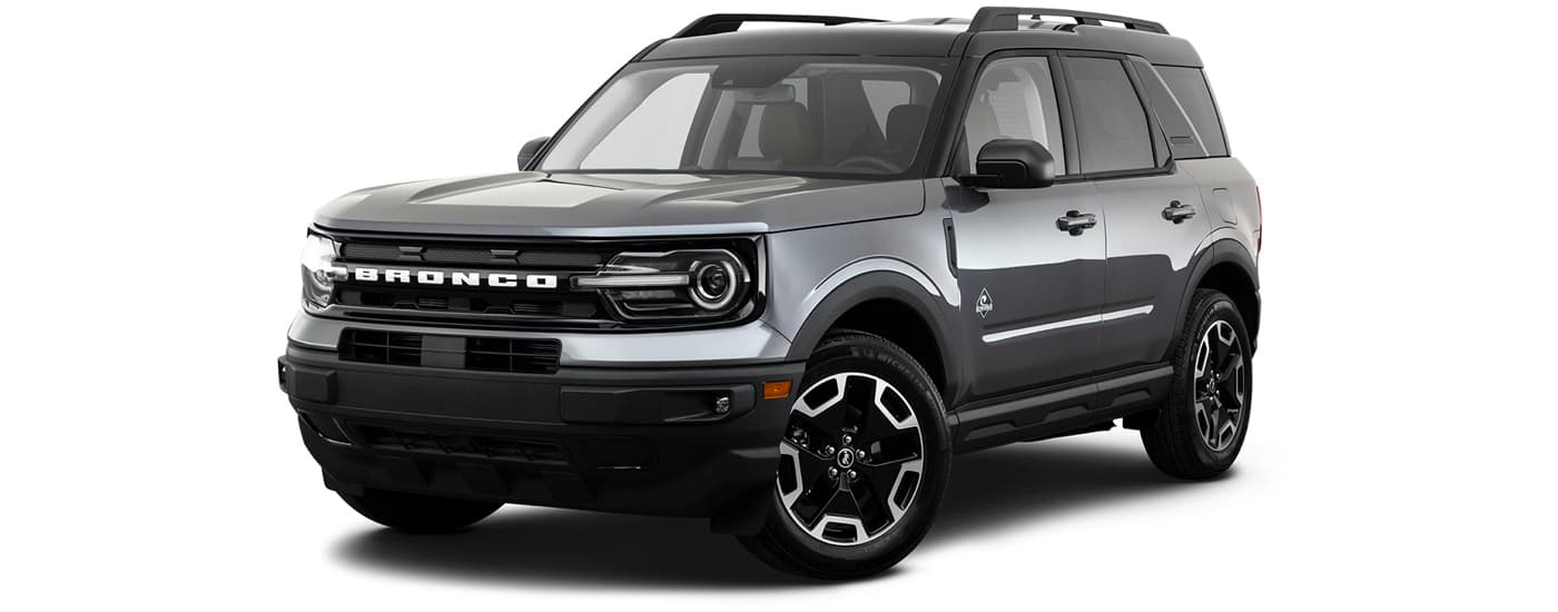 2021 Ford Bronco Sport - 2021 Ford Bronco Sport Badlands - Overview Left.jpg A grey 2021 Ford Bronco Sport Badlands is angled left.