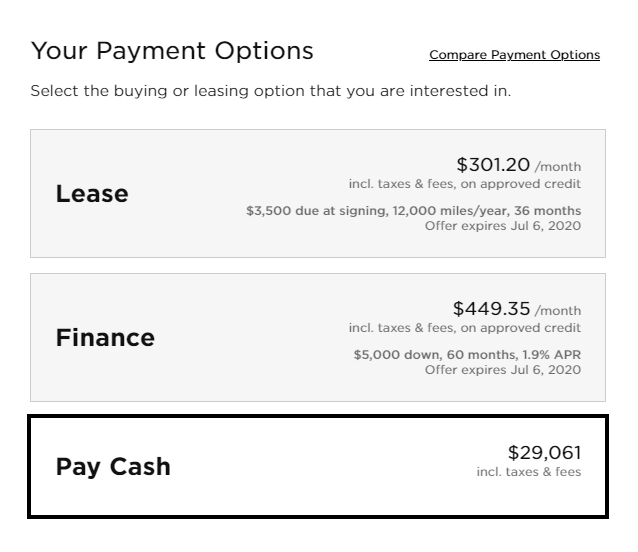 Payment Method Screenshot Screenshot of Digital Retailing tool Payment Method section