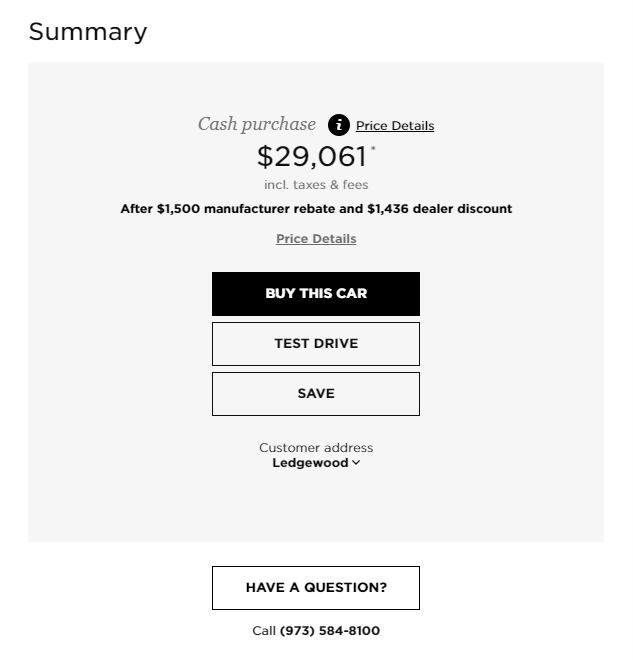 Purchase Summary Screenshot of Digital Retailing Purchase Summary