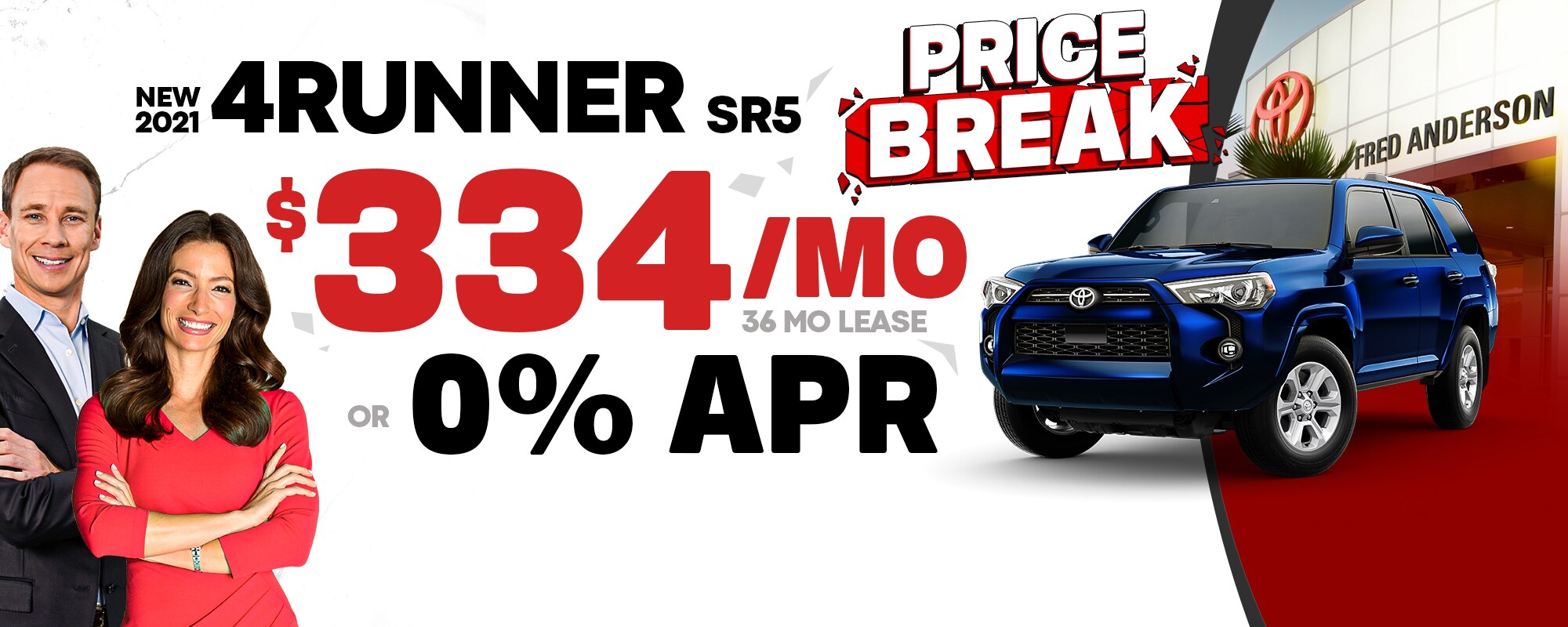 New 2021 4Runner SR5 $334 per month for 36 months or 0% APR