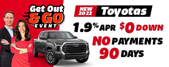 New 2022 Toyotas 1.9% APR, 90-Days No Payments, $0 Down