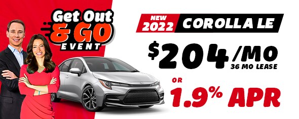 New 2022 Corolla LE $204/mo for 36mo lease OR 1.9% APR