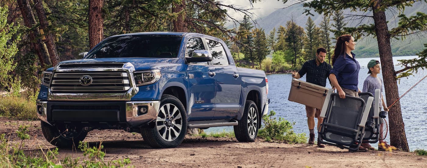 2021%20Toyota%20Tundra%20-%20Blue%2001.jpg Blue 2021 Toyota Tundra parked by a lake
