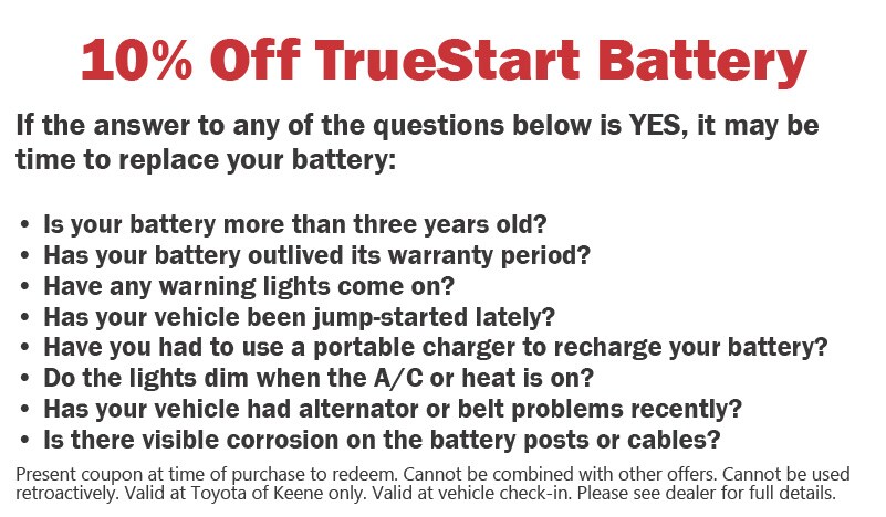 10% Off BAttery Coupon at Toyota of Keene