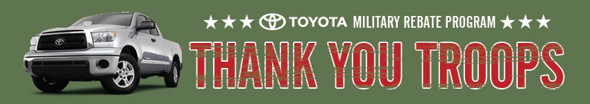 Toyota and Toyota of Keene are saying thank you by offering a special $500 rebate and special financing on select new vehicles for our troops!