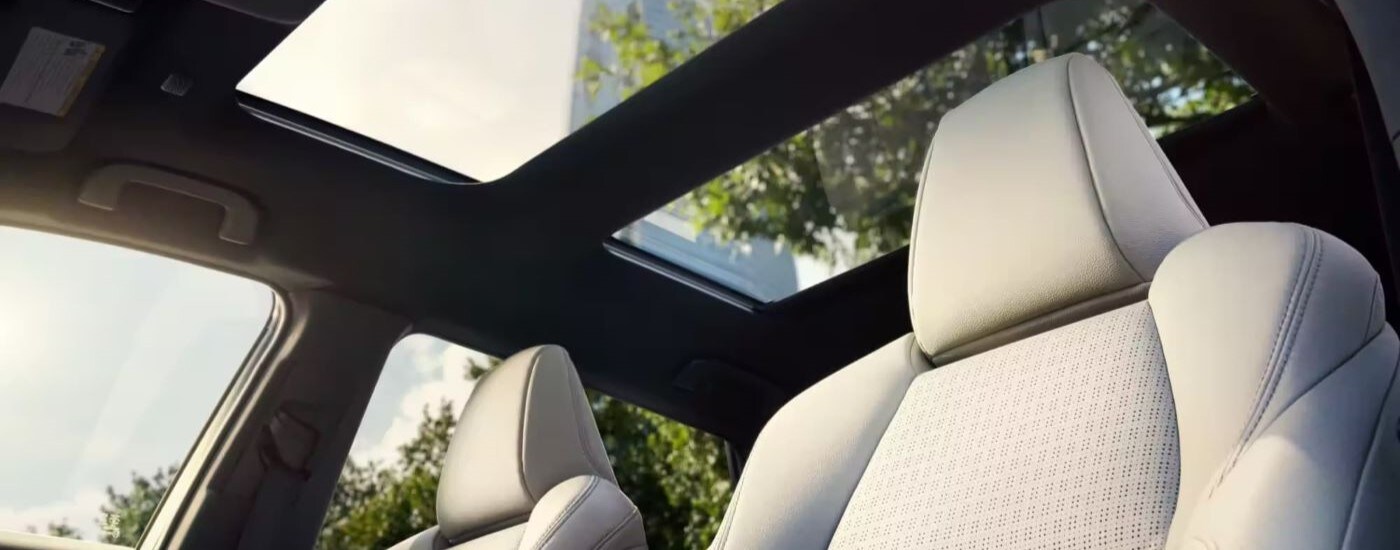 Toyota bZ4X for Sale - 2023 Toyota bZ4X Limited - Sunroof.jpg The sunroof and leather seats are shown in a 2023 Toyota bZ4X for sale.