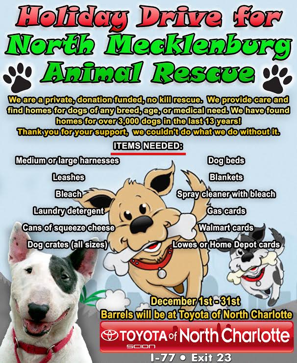 pet holiday drive North Mecklenburg Animal Rescue