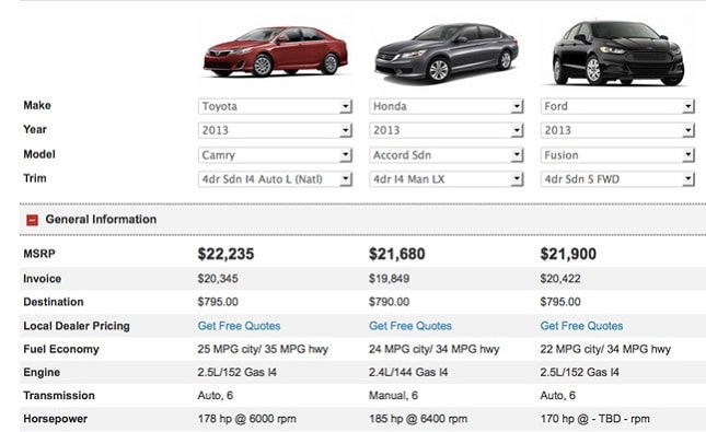 car comparisons compare Toyota cars
