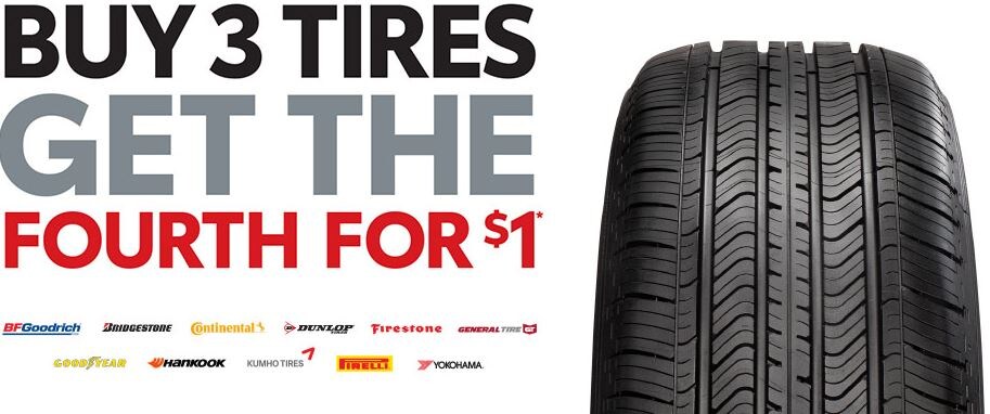 Buy 3 tires and get the 4th for $1 Toyota Tire Sale - Buy 3 tires get the 4th for a dollar