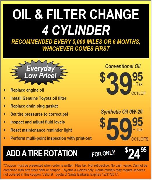 Oil Change Coupons Toyota Oil Changes near Montecito, CA