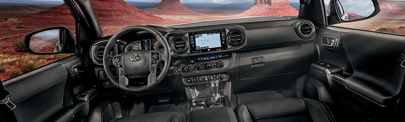 TRD Off-Road Double Cab interior shown in Black leather trim with available Premium and Technology Packages TRD Off-Road Double Cab interior shown in Black leather trim with available Premium and Technology Packages