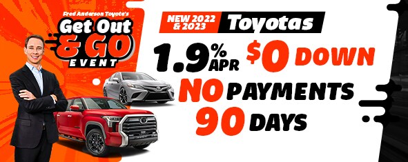 New 2022 and 2023 Toyotas 1.9% APR, $0 Down, No Payments 90 Days
