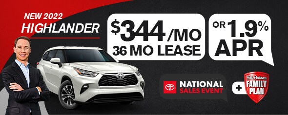 New 2022 Highlander $344/mo for 36mo lease OR 1.9% APR